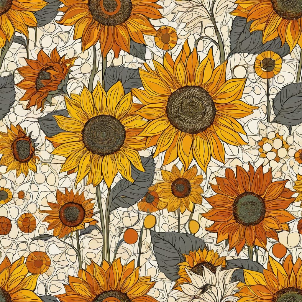 Mondrian Style Sunflower Abstract in Warm Tones