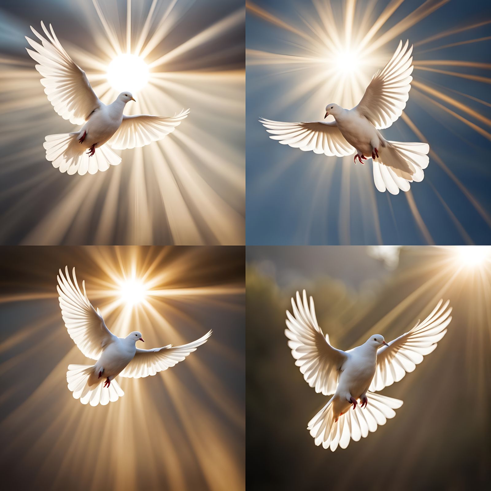 White Dove Descending Through Sunbeams