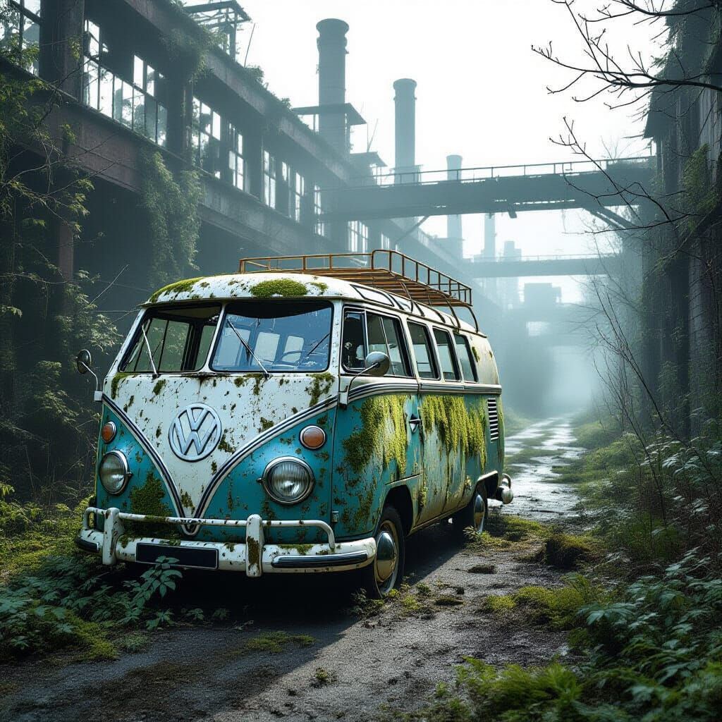 Moss-Covered VW T2 on Overgrown Road