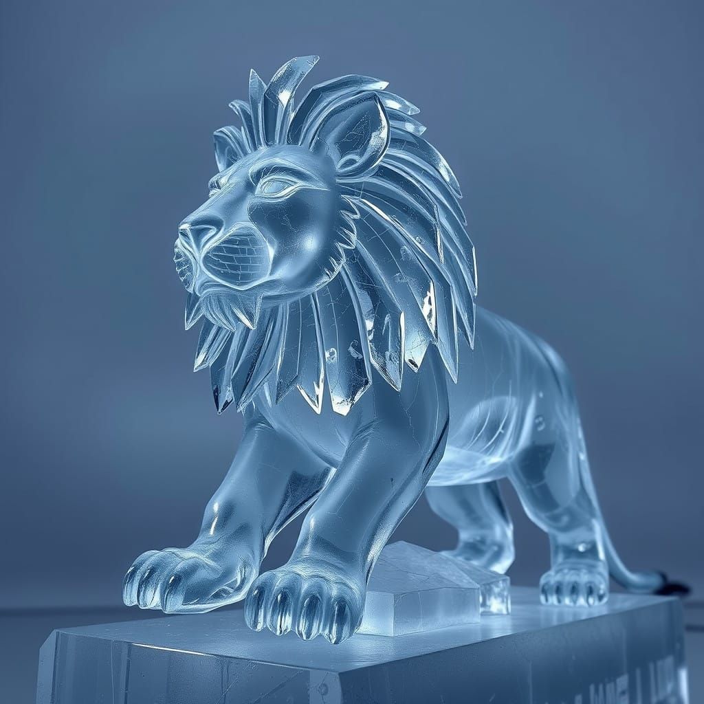 Ice Lion Sculpture in Moody Monochrome