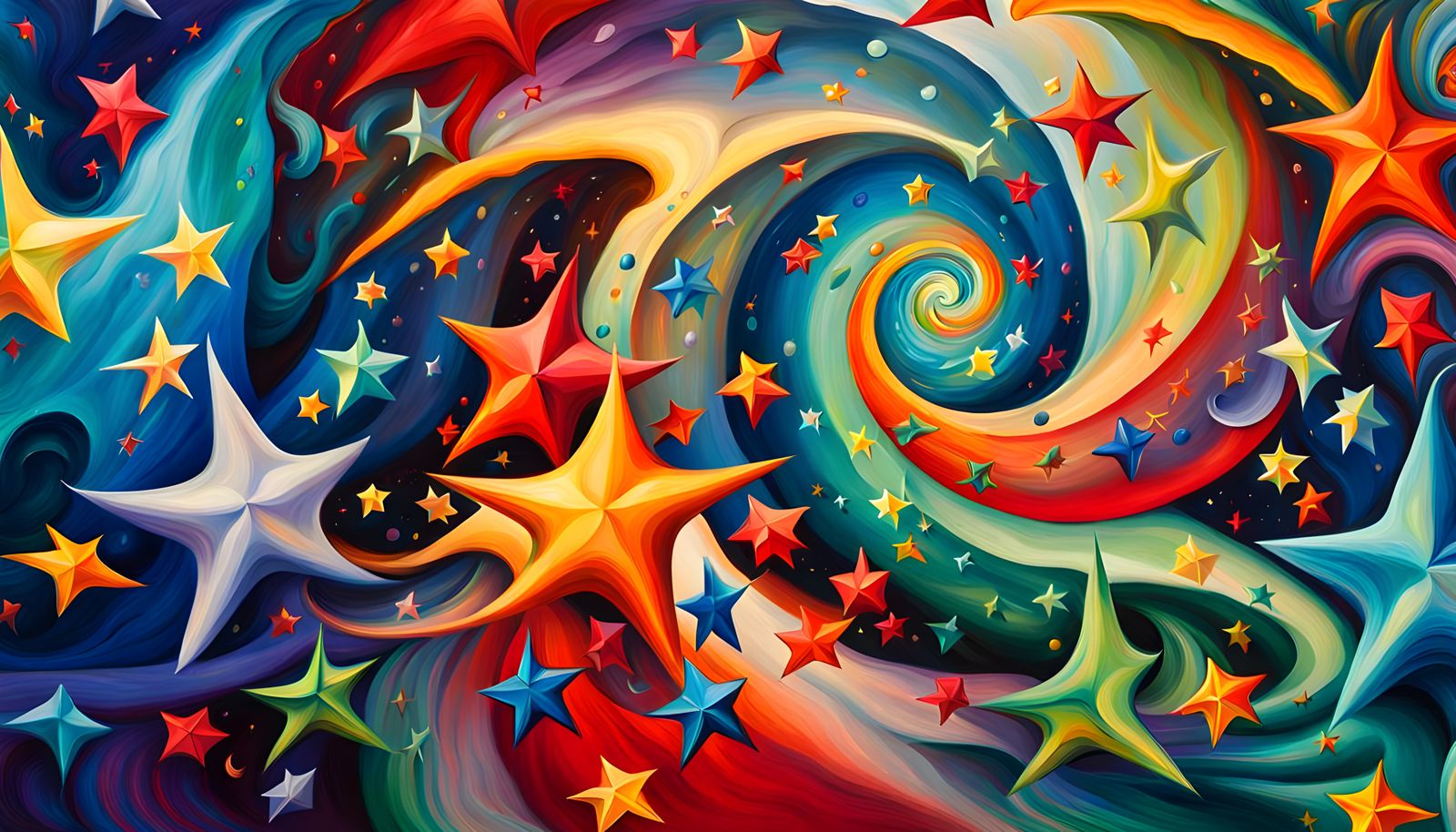 Deep 3D Helical-Coil Stellar Vortex in Iridescent Oil Painti...