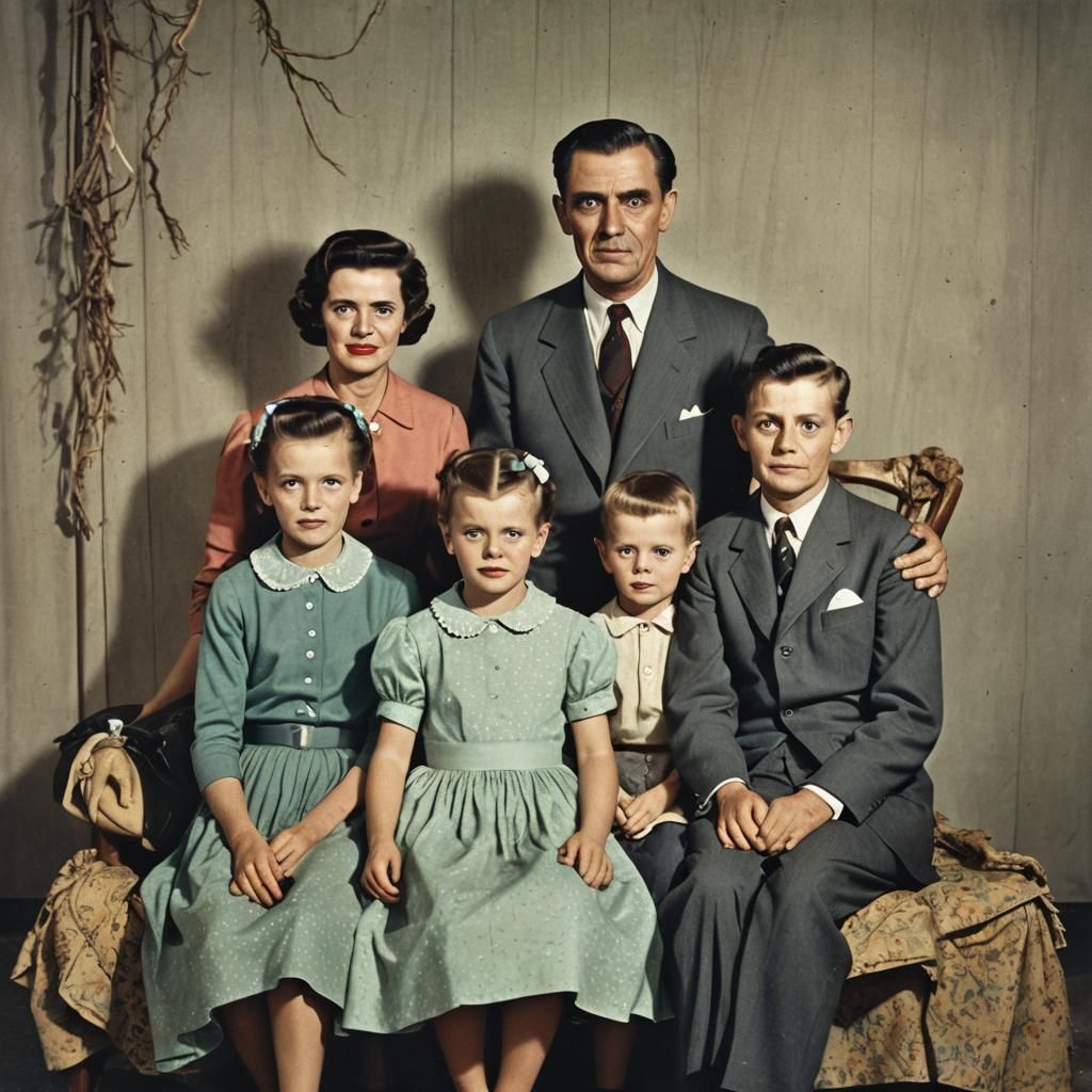 Scary Family Portrait in 1950s Style