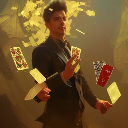 Magician Performing Card Tricks: Digital Concept Art