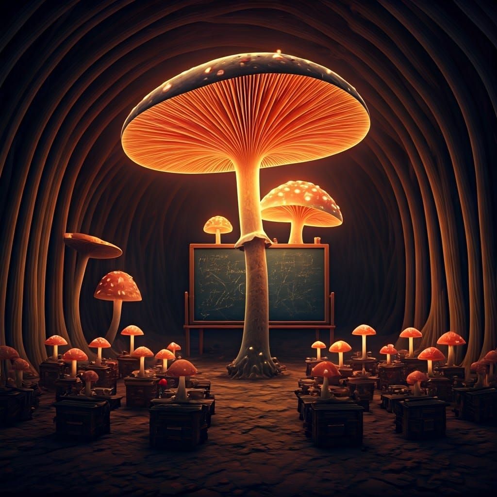 Majestic Teacher Mushroom Inspires Young Disciples in Haunti...