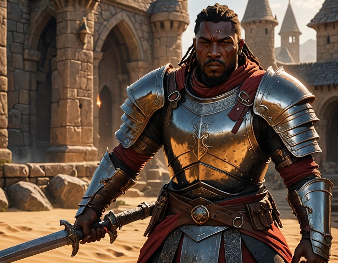 Redguard Warrior in Hammerfell Armor, Fantasy Art