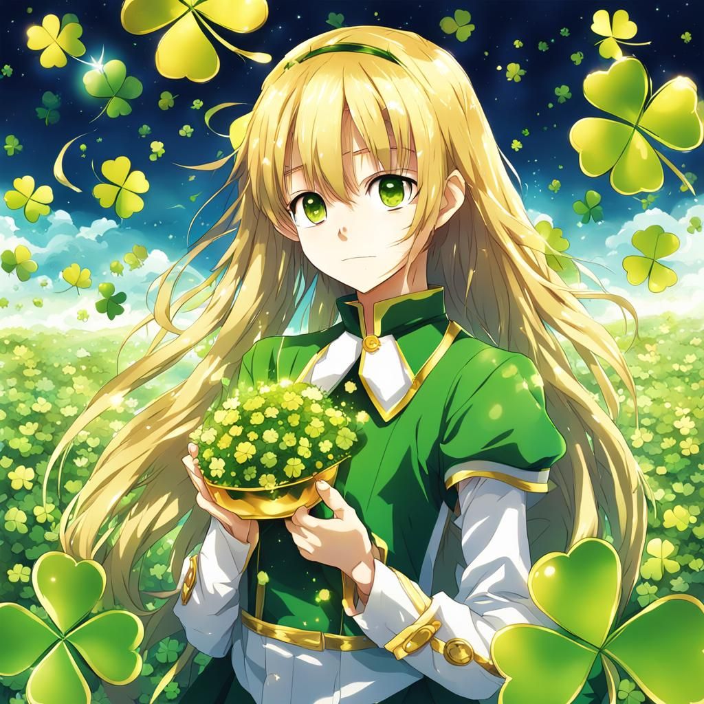 Golden Four-Leaf Clover in Anime Style