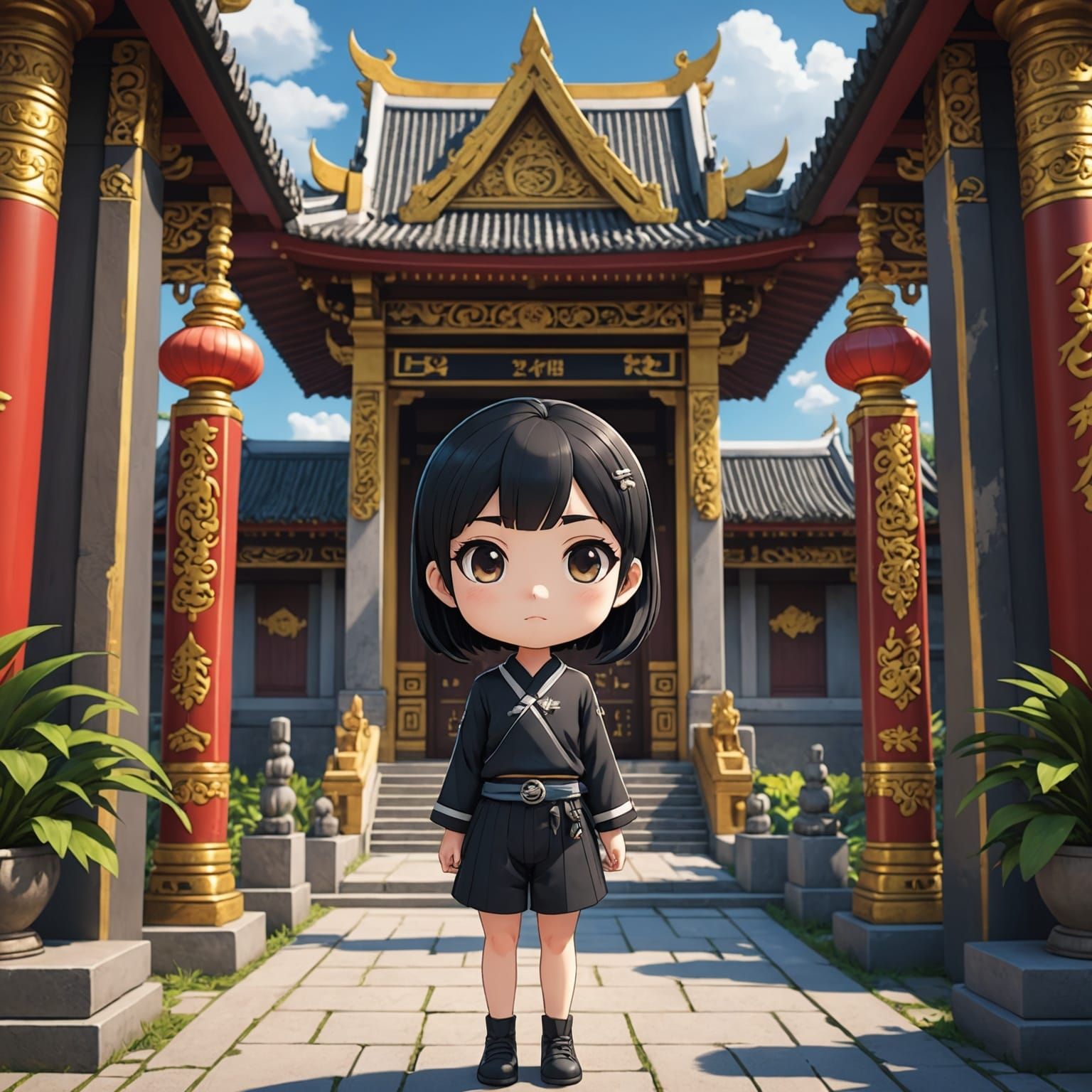 Anime Girl at Thai Temple Gate in UHD