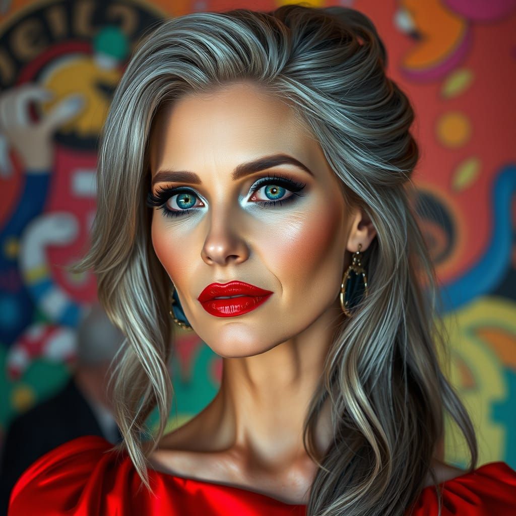 Elegant Woman with Red Lips in Digital Painting Style