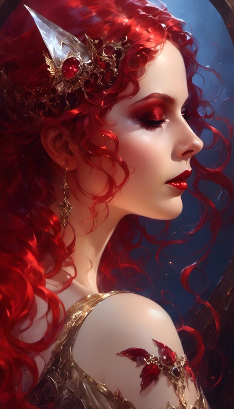 Hyperrealistic Portrait of a Medieval Red Countess