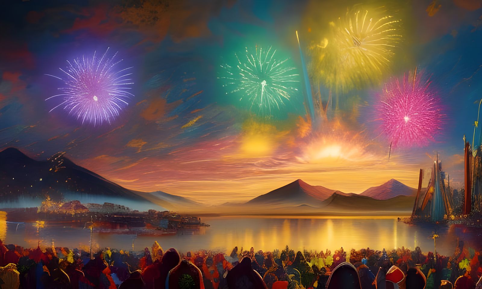 Impressions of Fireworks on a Lake