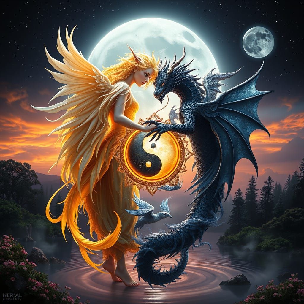 Ethereal Balance of Light and Darkness in Cyberpunk Concept....