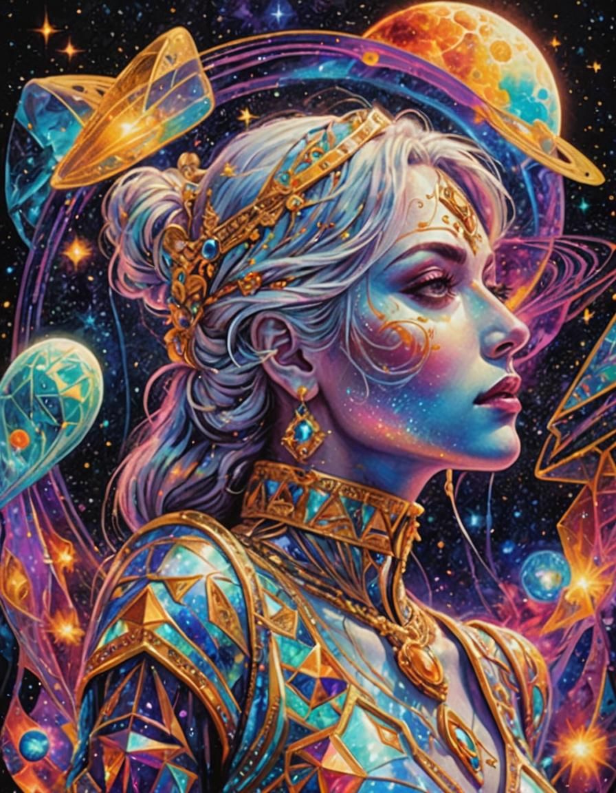 Cosmic Chimera Girl in Pablo Amaringo Style