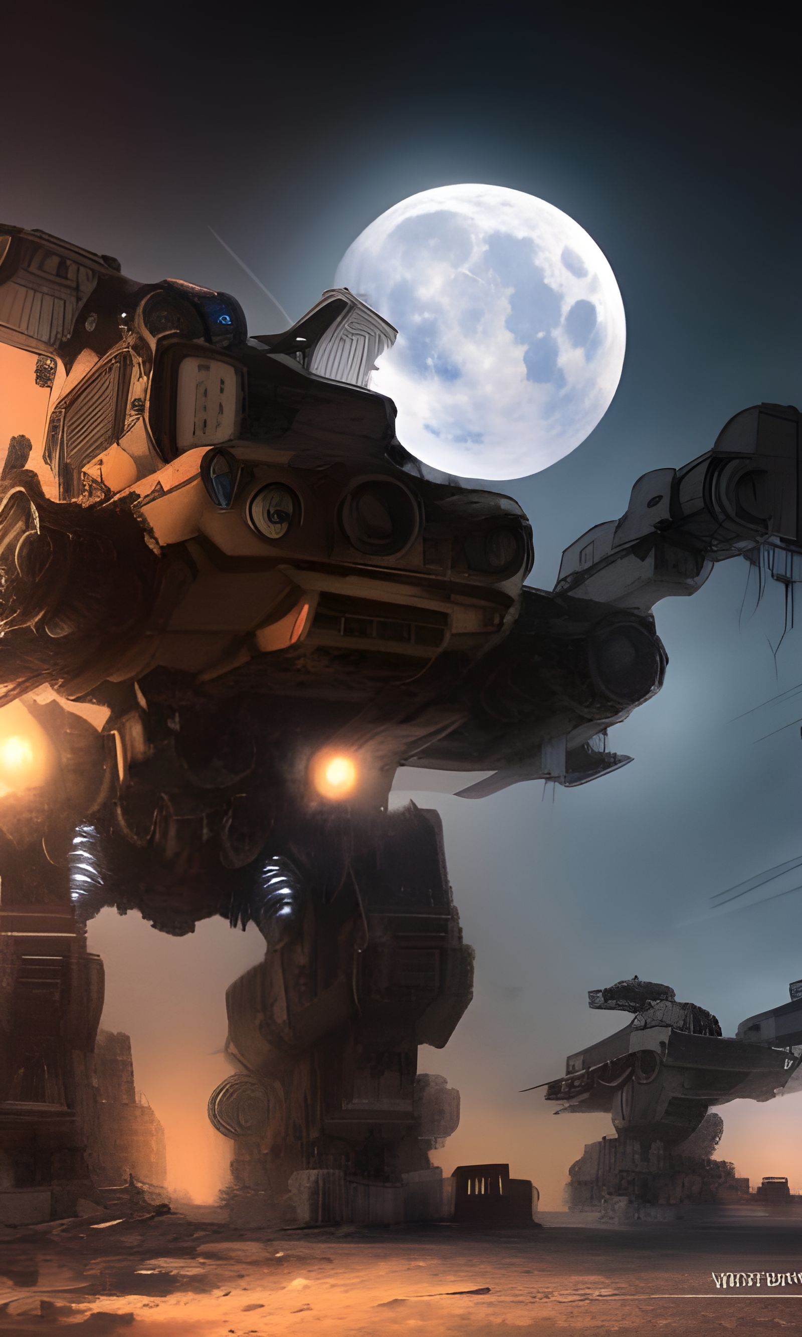 Cybernetic Knight in Baroque Armor Basks in Moonlight