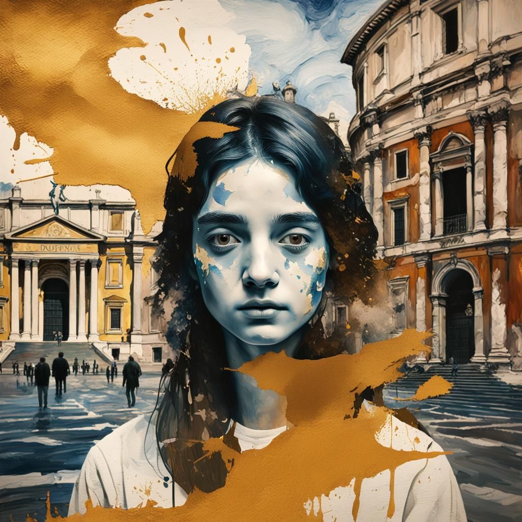 Timeless Italian Portrait in Oil, Collage, and Watercolor