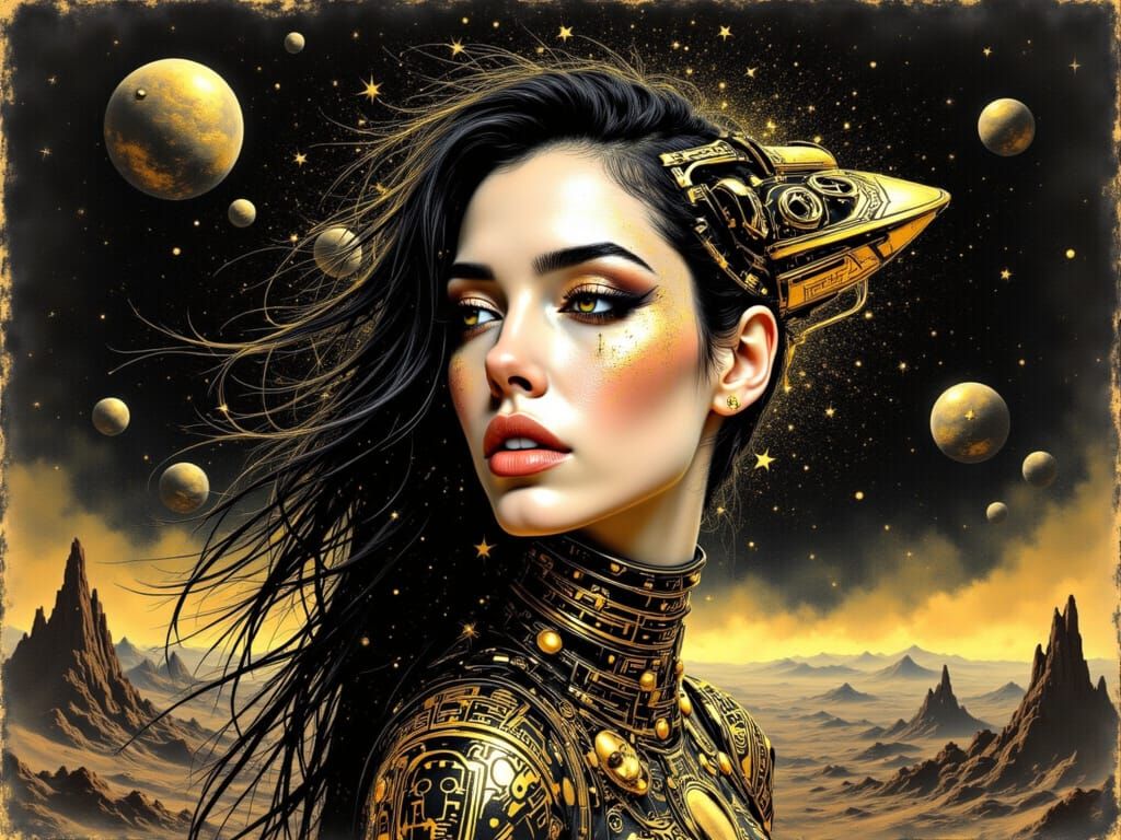 Cosmic Goddess in Metallic Gold
