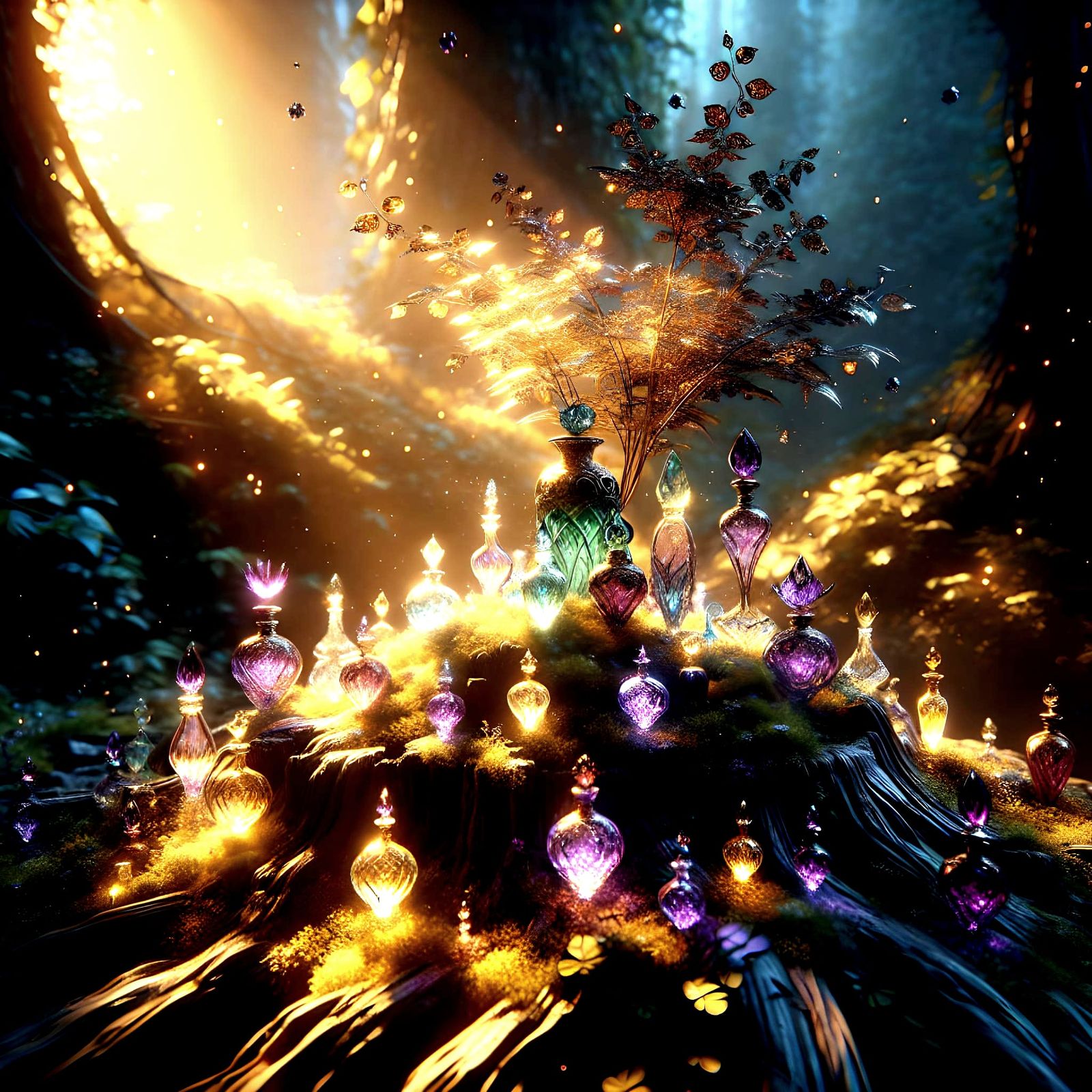 Enameled Glass Figurines in Dark Fantasy Forest