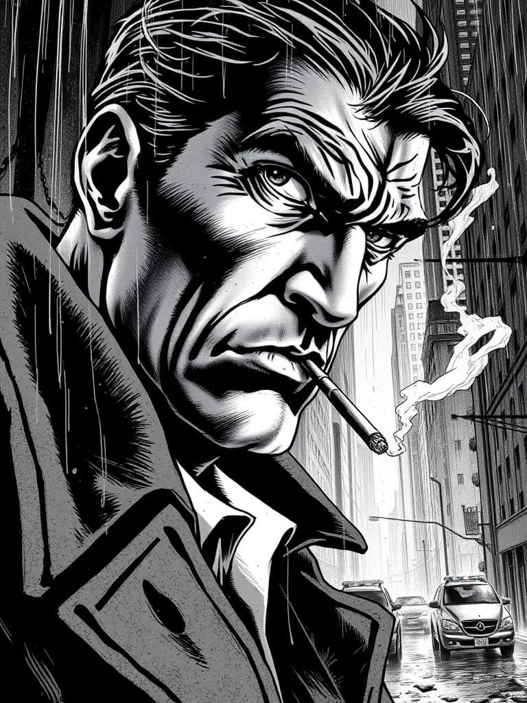 Noir Detective Crime Cover Art in High Contrast Style