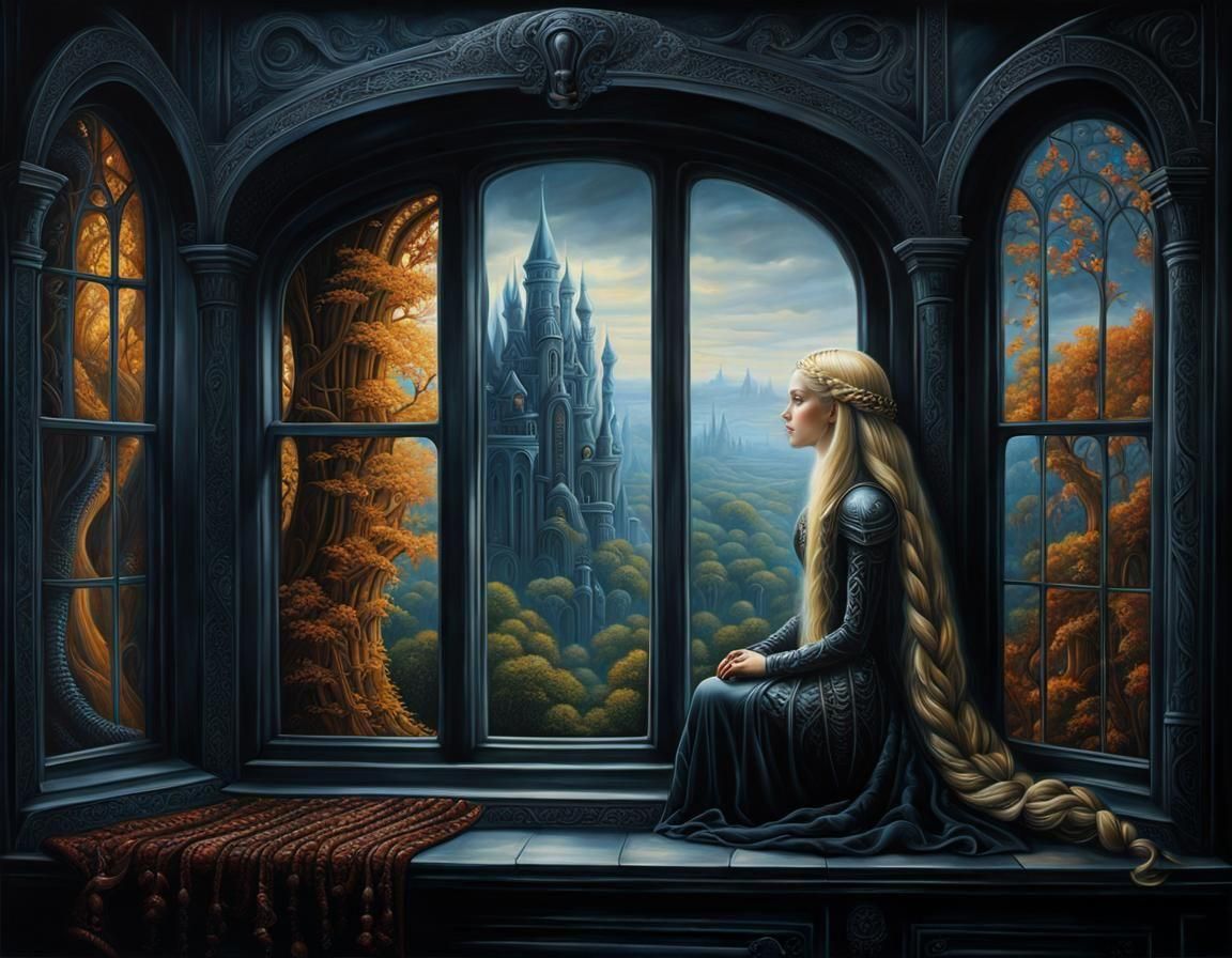 Rapunzel in Dark Oil Painting by Brothers Grimm
