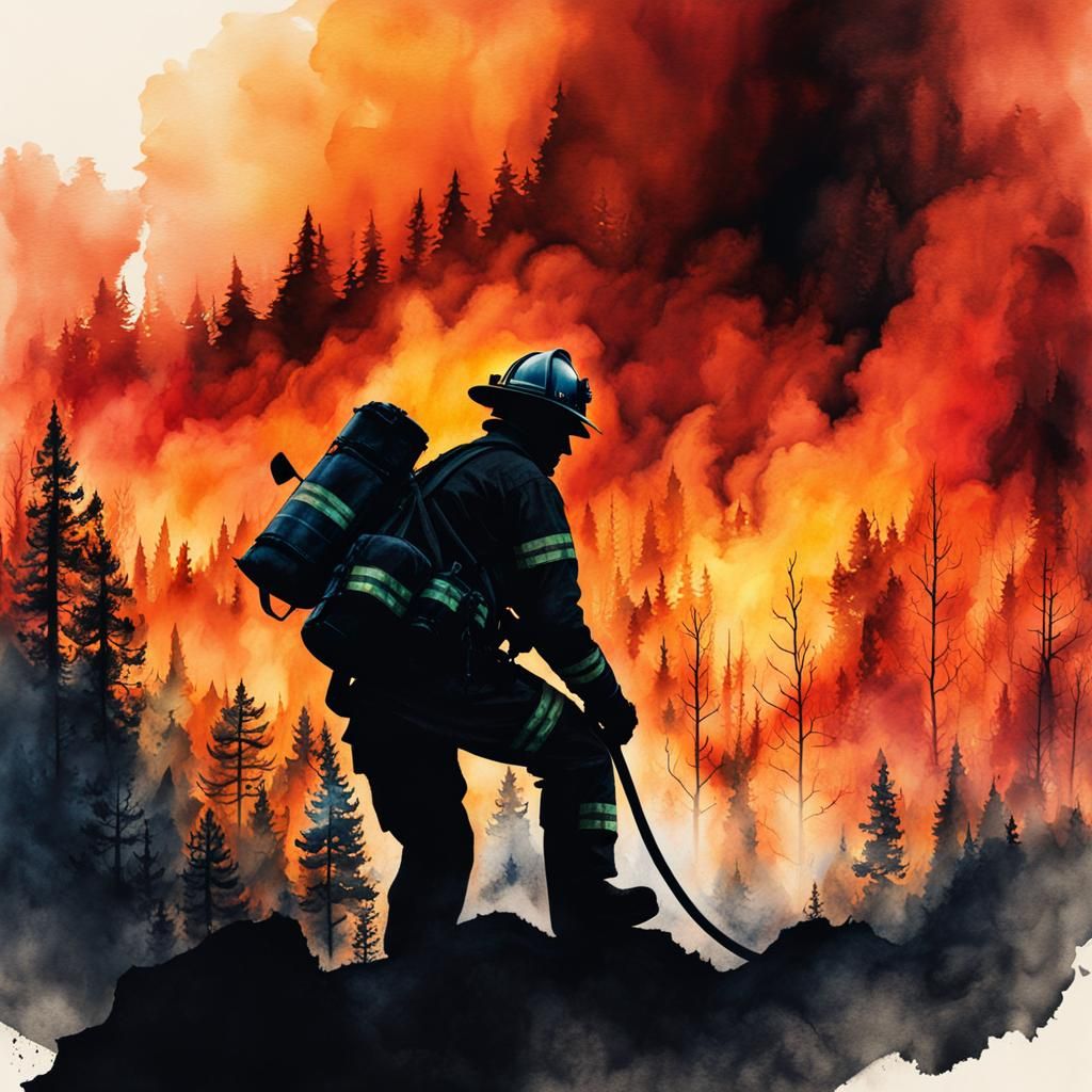 Wildfire Double Exposure Illustration in Watercolor