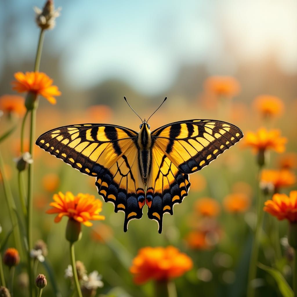 Vibrant Butterfly Dances in a Spring Wildflower Meadow