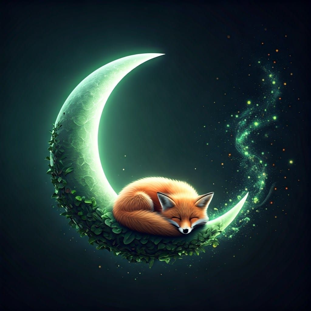 Dreamy Fantasy World with Glowing Moonlit Fox