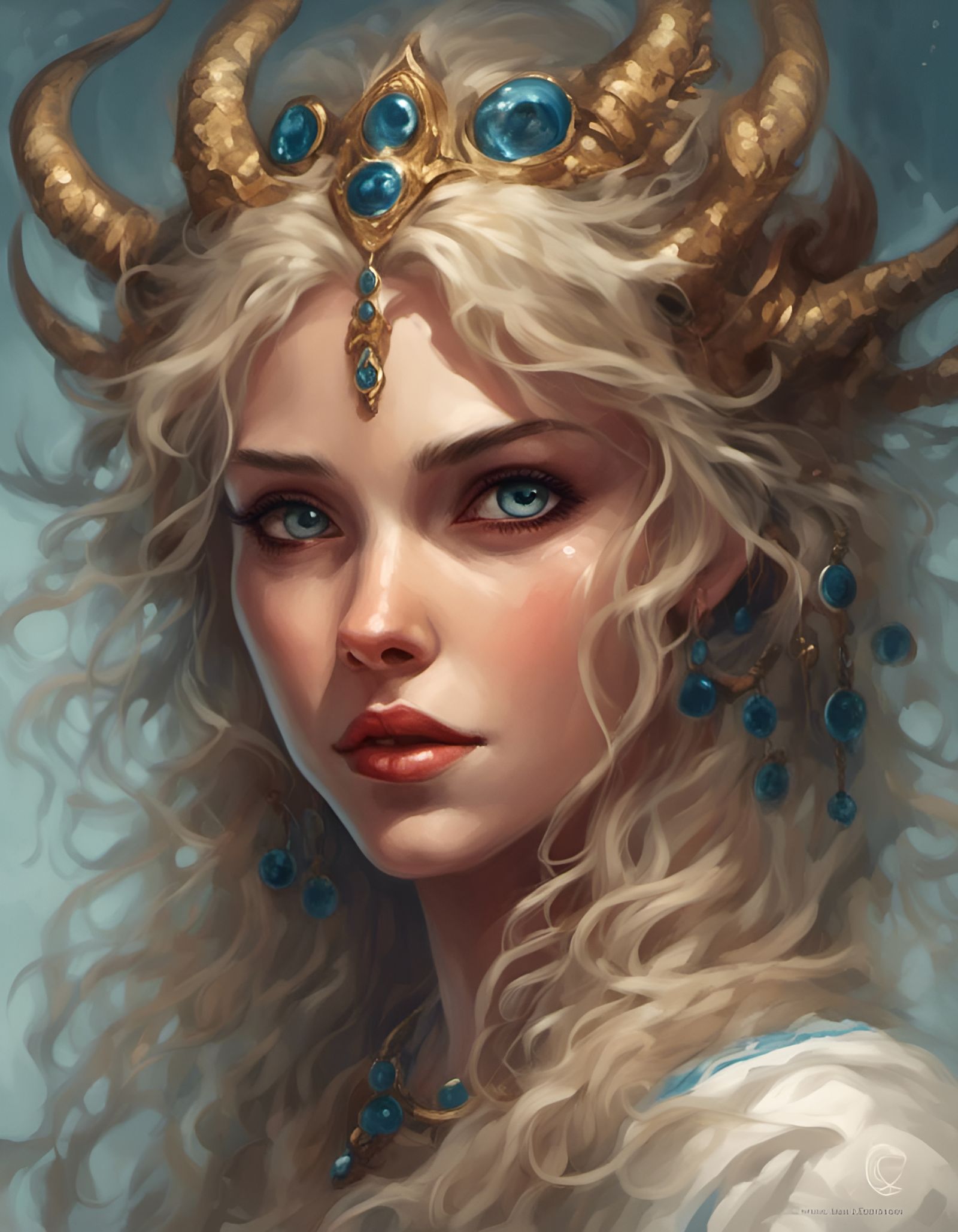 Mysterious Woman with Blue Eyes and Subtle Smile