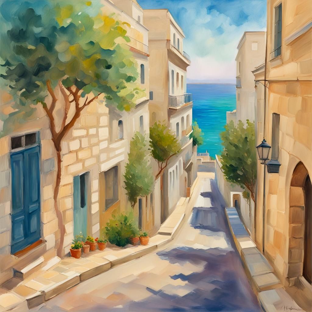 Haifa Street View in Gouache Impressionist Style