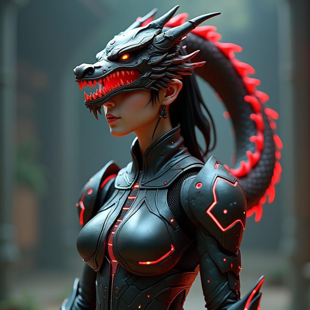 Futuristic Female Warrior with Dragon Armor