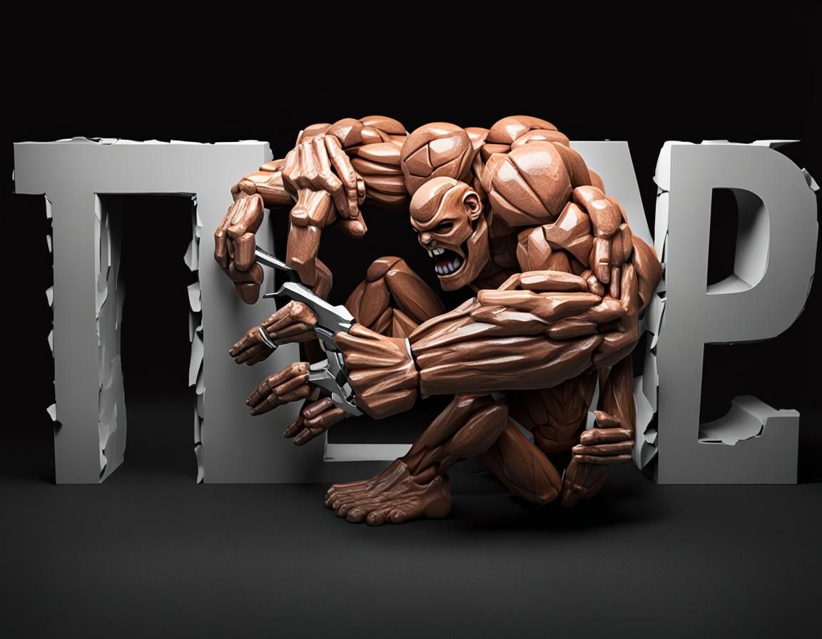 Muscular Humanoid Breaking Free From 3D "TRAP" Word