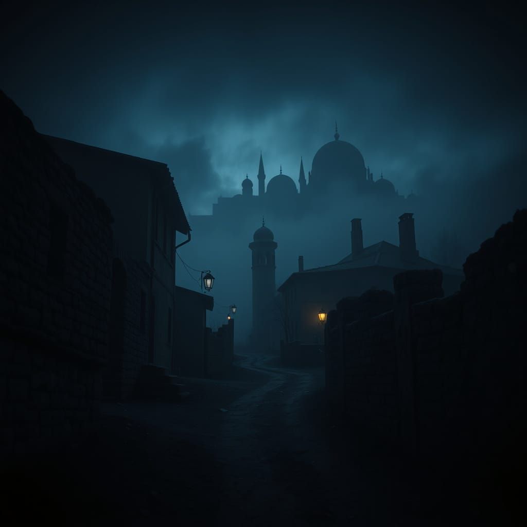 Eerie Ottoman Village at Dusk in Cinematic Lighting