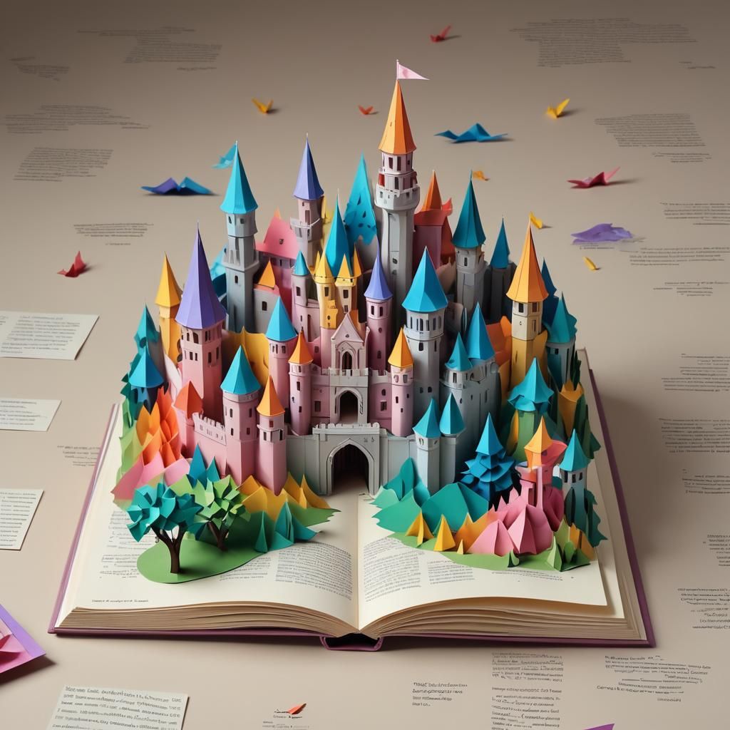 Colorful Origami Castle Unfolding From Book