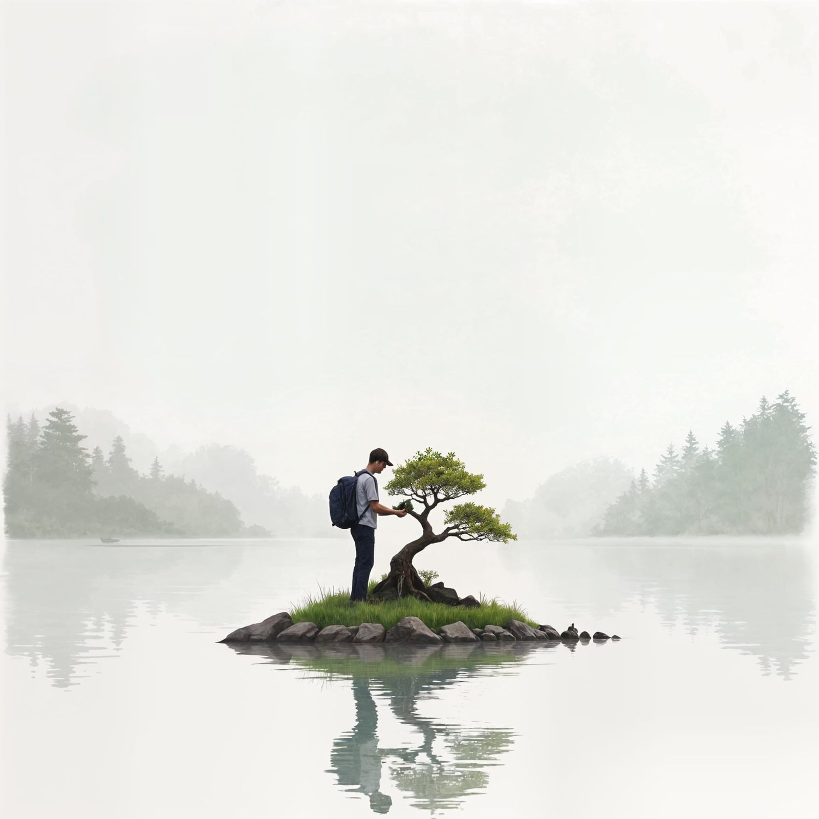 Bonsai Island Color Pencil Sketch