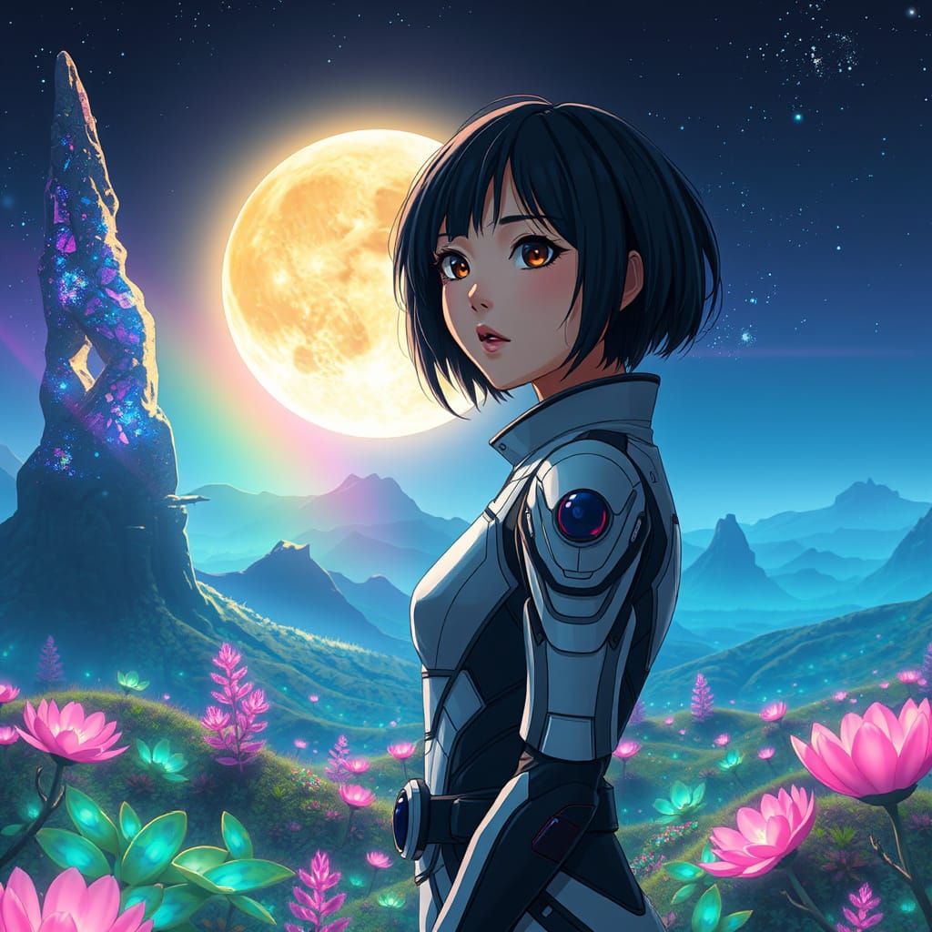 Anime Woman on Alien Planet in Fantasy Style