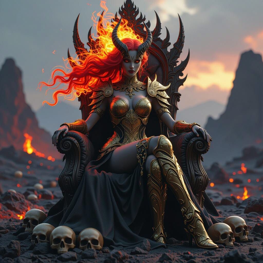 Fiery Demon Queen on Skull Throne