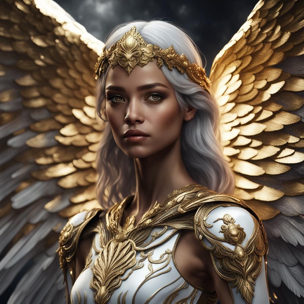 Beautiful Angel Portrait in Gold, Black and White