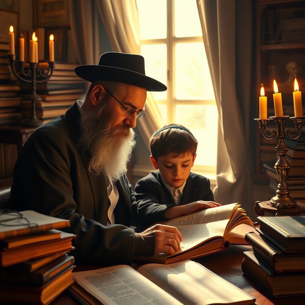 Intimate Study of Chasidish Father and Son, Nostalgic Moment...