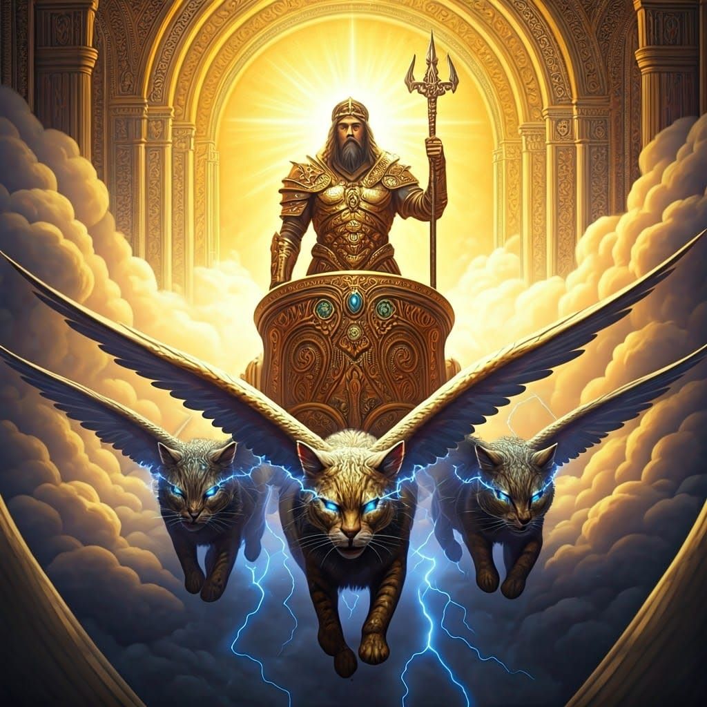 Byzantine God Wodanaz Descends on Chariot with Flying Cats