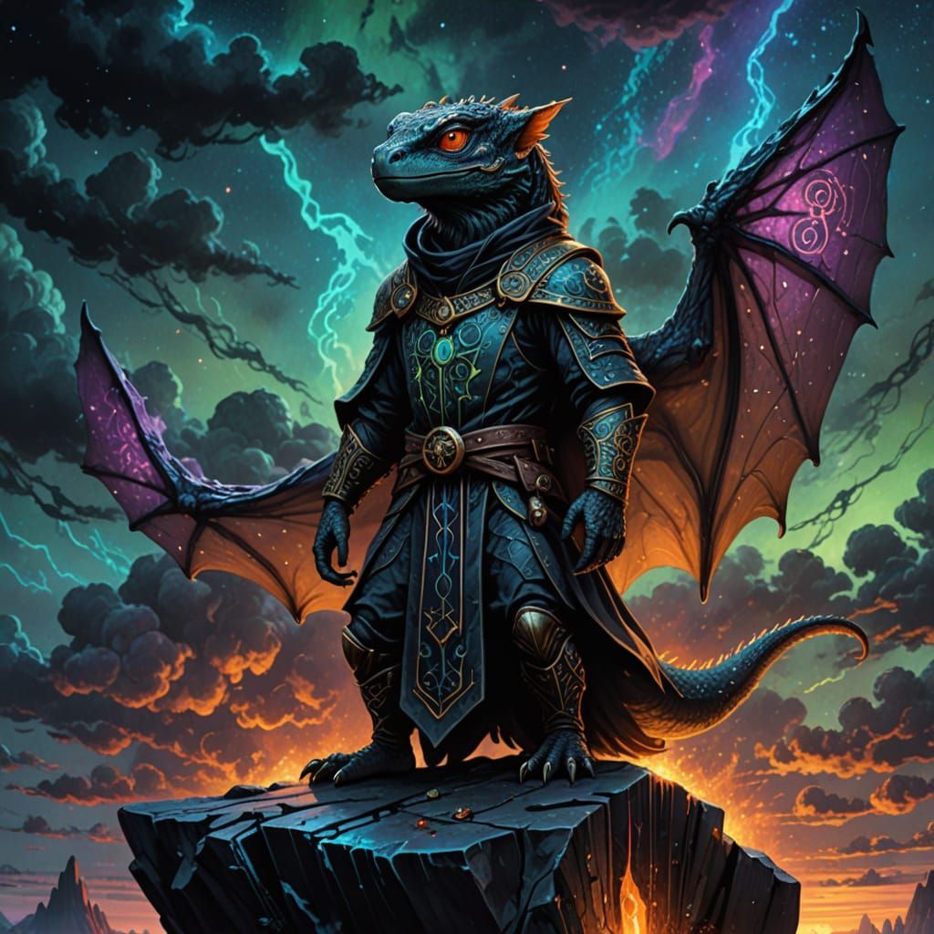 Occult Newt on Monolith in Dark Landscape