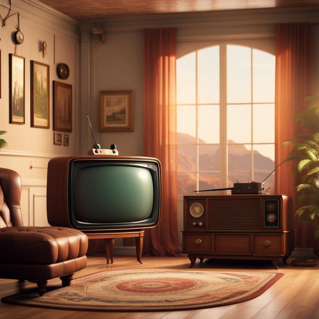 Vintage Living Room with Retro Tech