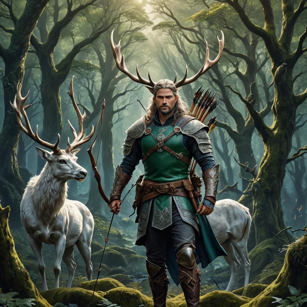 Celtic Archer in Mystical Forest, Hyperrealism