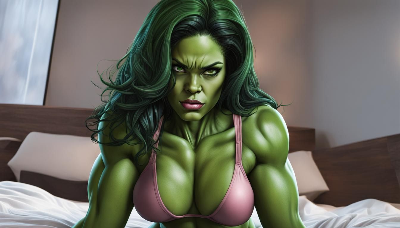 Hyper-Realistic She-Hulk in Bed: Digital Art