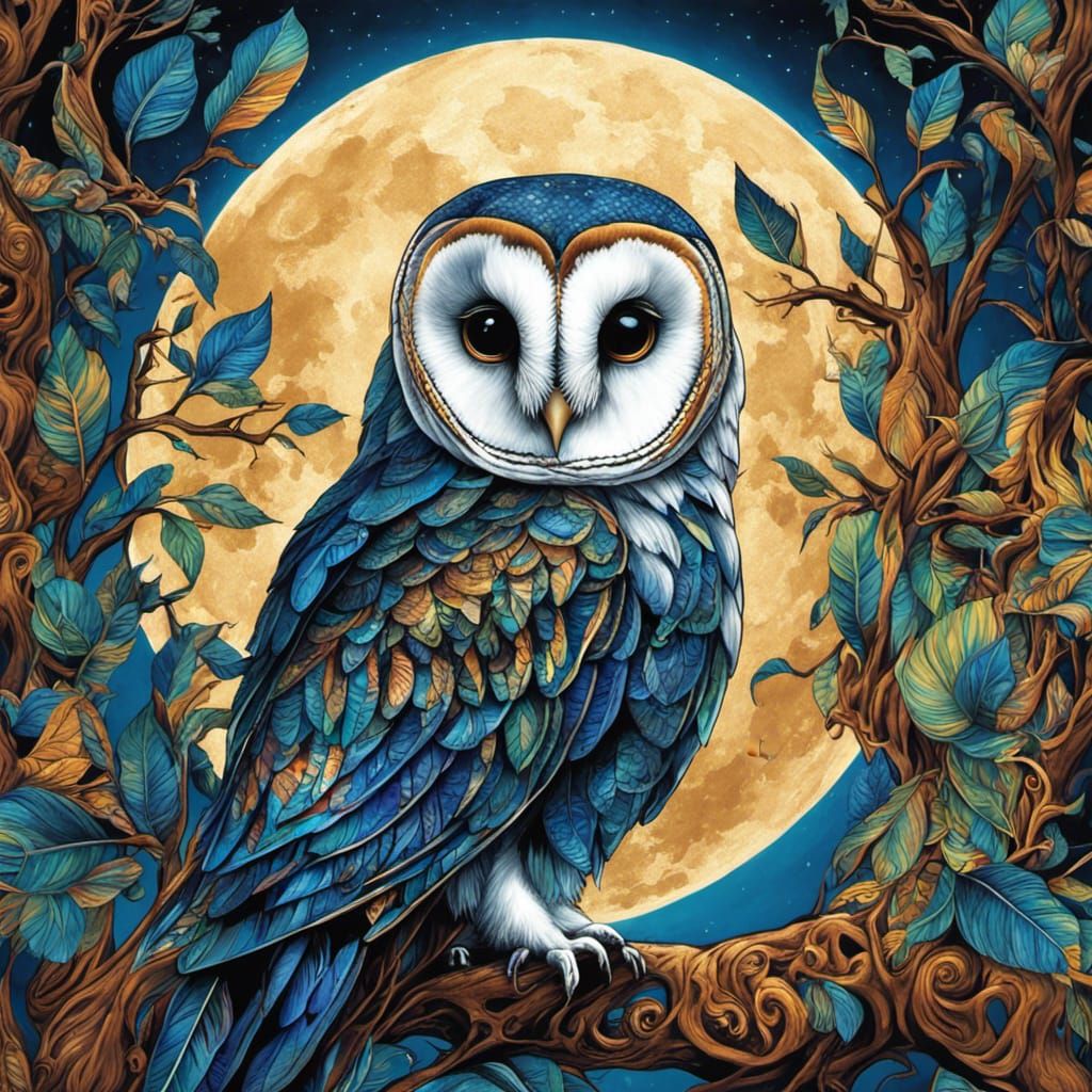 Gothic Barn Owl in Tim Burton Style