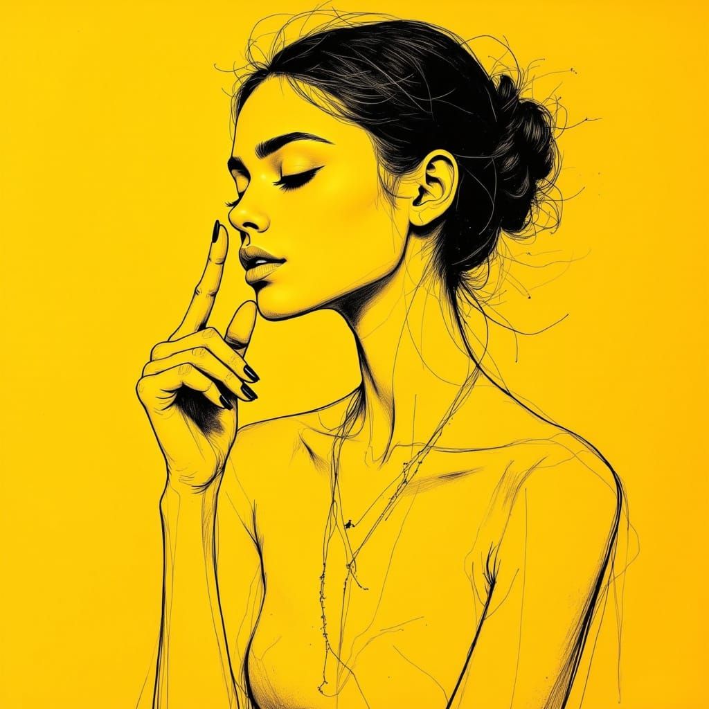Abstract Woman Shushing in Minimalist Line Art