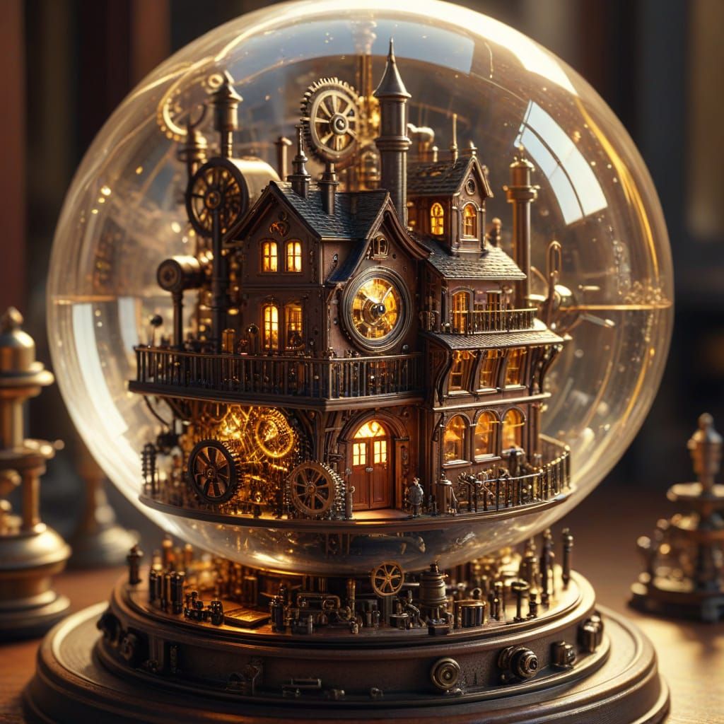 Steampunk Town Inside Glass Globe
