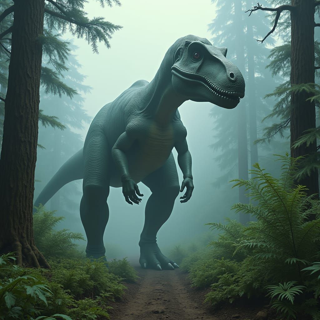 Surreal Dinosaur Hybrid in Primeval Jungle