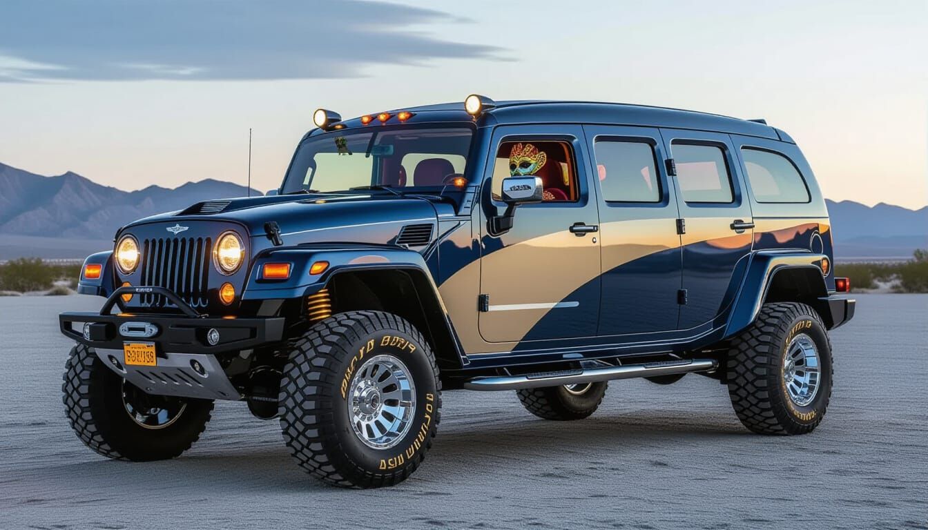 Steampunk Humvee Limo in Desert Evening