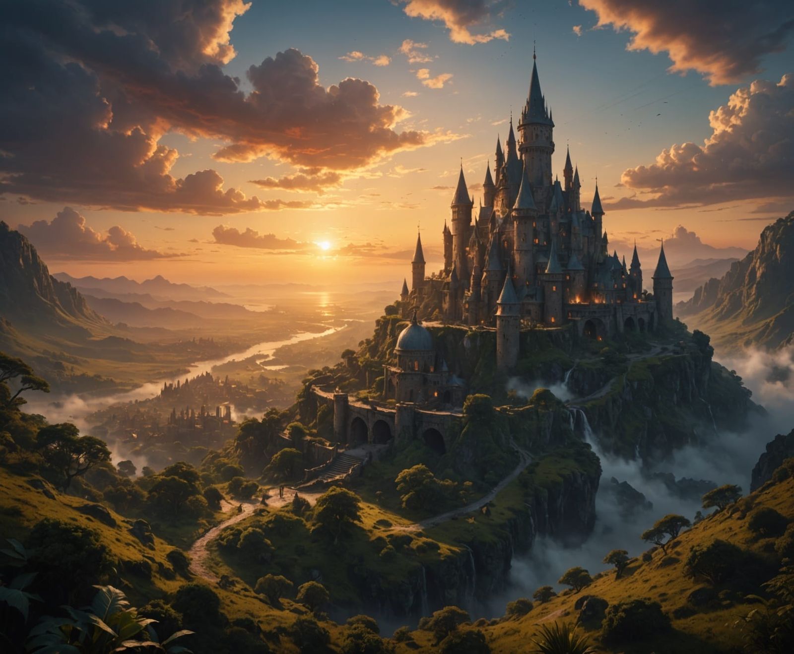 Epic Dawn Landscape in Maximalist Digital Style