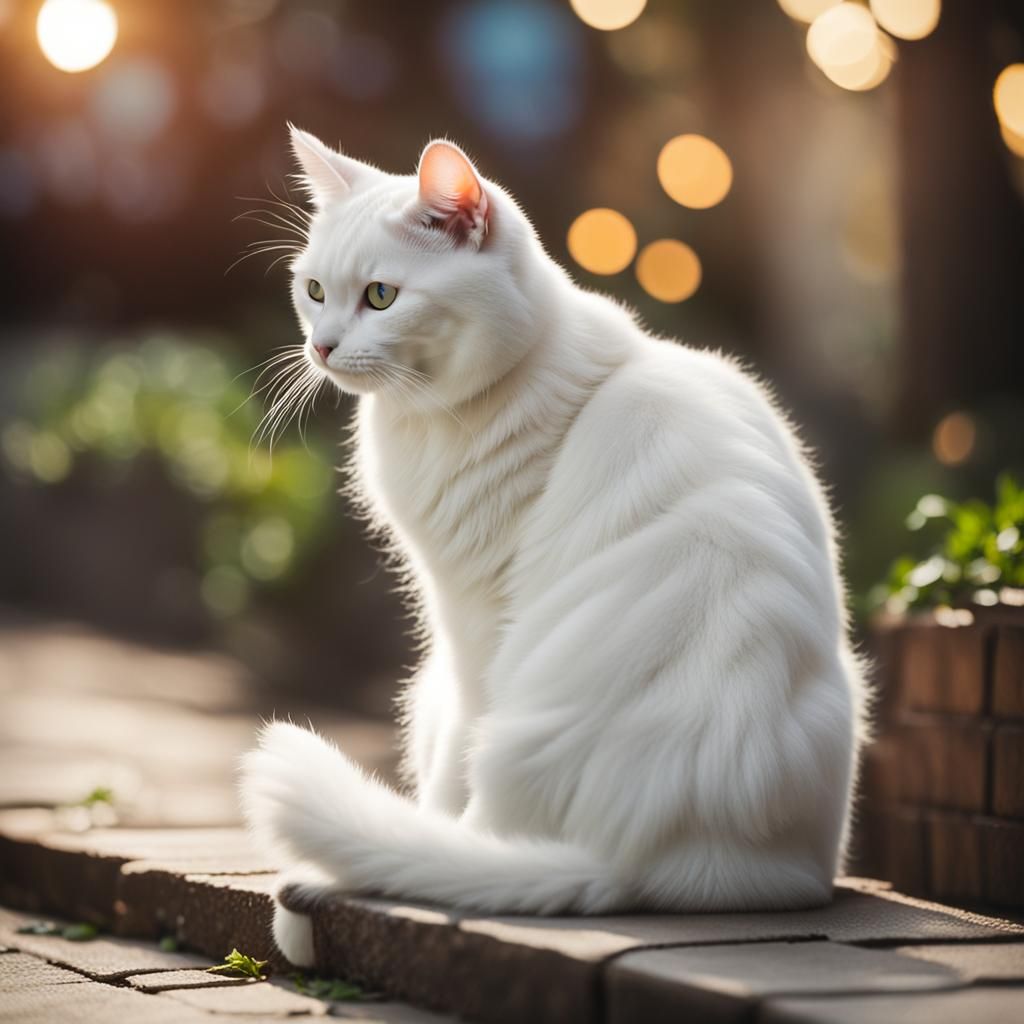 White Cat Portrait with Bokeh in Natural Light