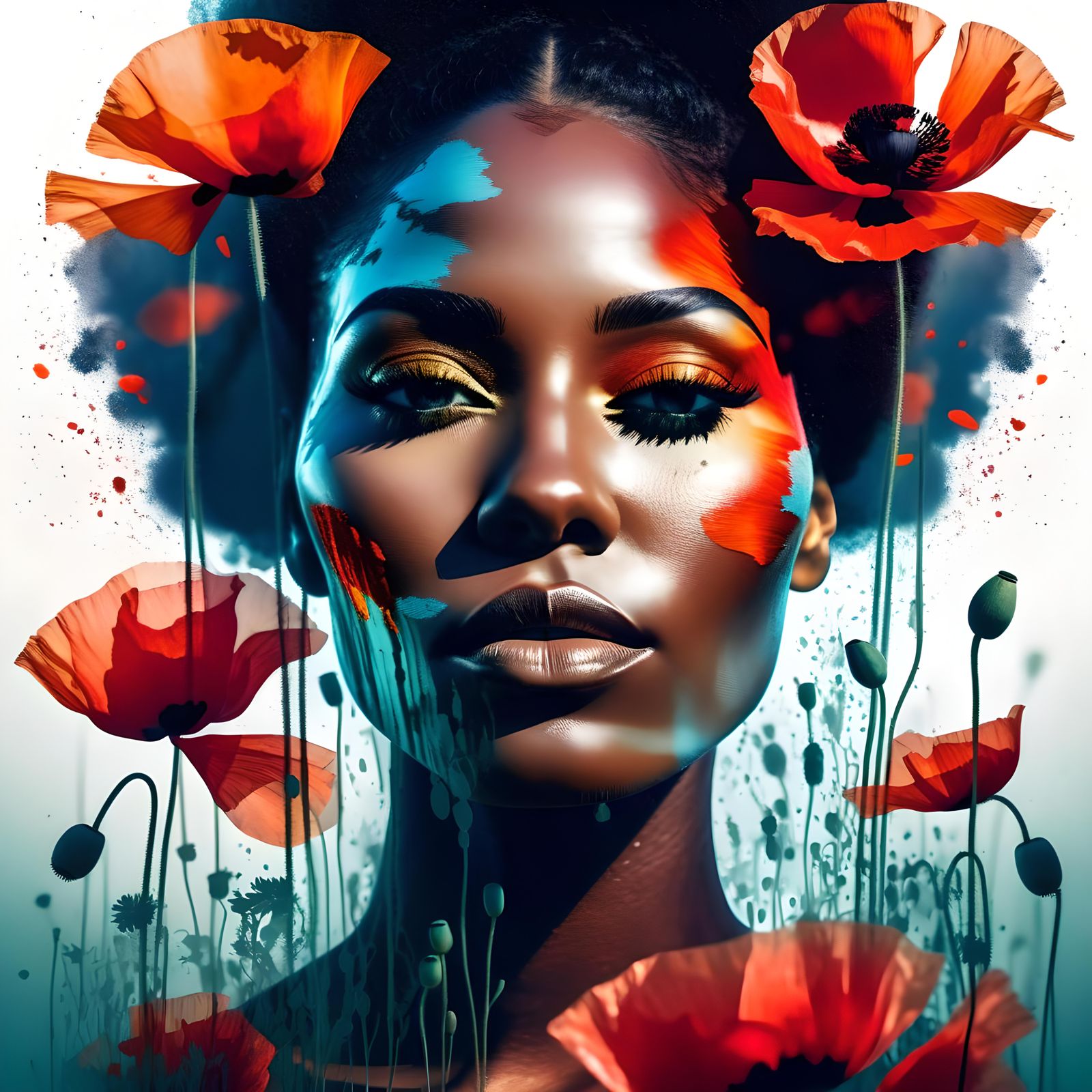 POPPY: Beautiful Black Woman, abstract, double exposure insp...