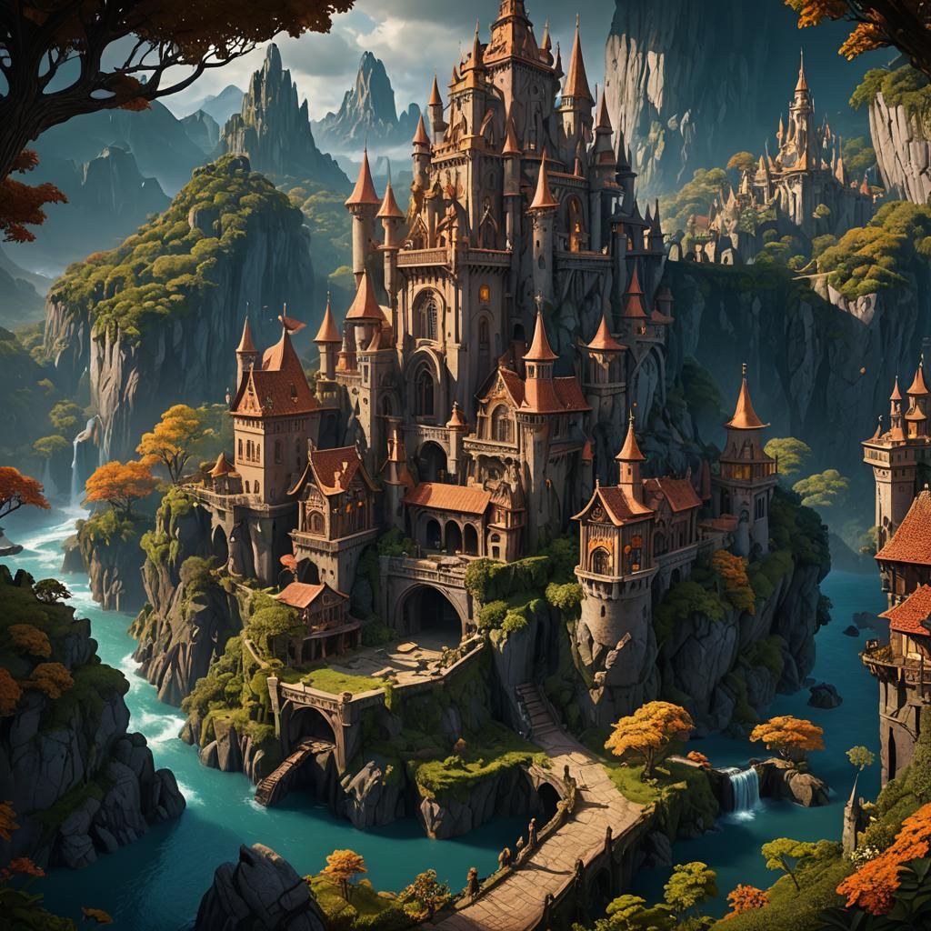 Belle and the Beast with Family: Fantasy Art